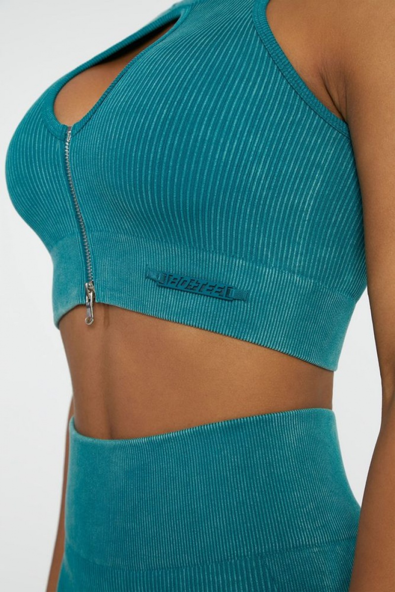 Teal Oh Polly Relay Keyhole Zip Crop Top | BCNS-65379