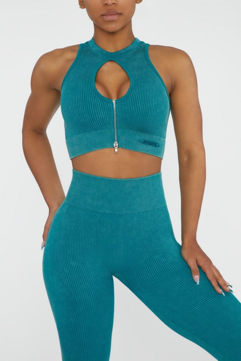 Teal Oh Polly Relay Keyhole Zip Crop Top | BCNS-65379