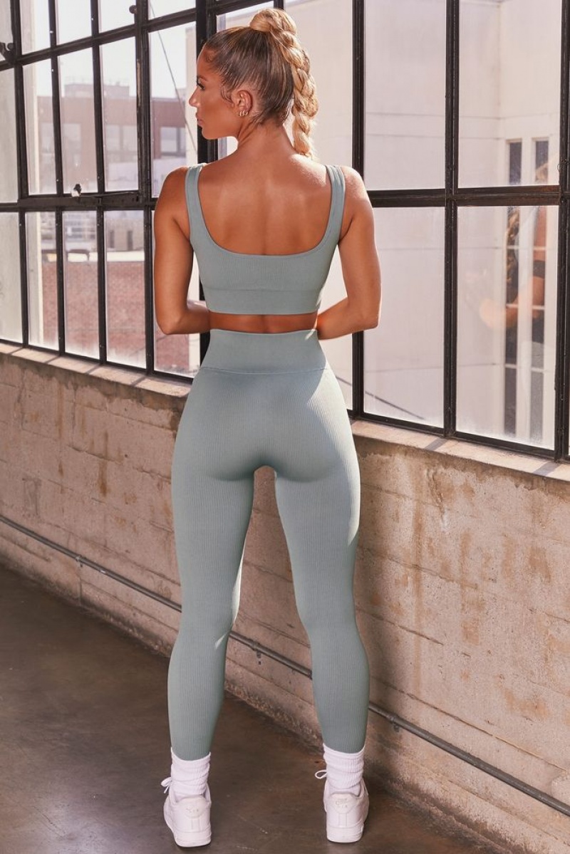 Teal Oh Polly Ribbed Full Length Leggings | ISBO-05319