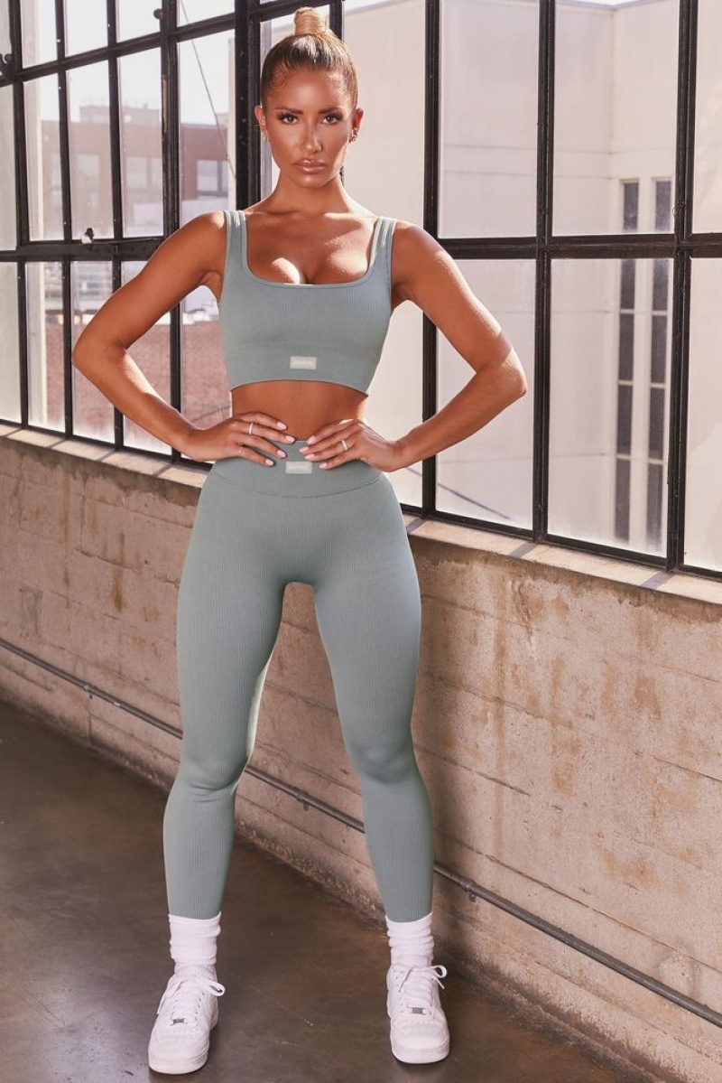 Teal Oh Polly Ribbed Full Length Leggings | ISBO-05319