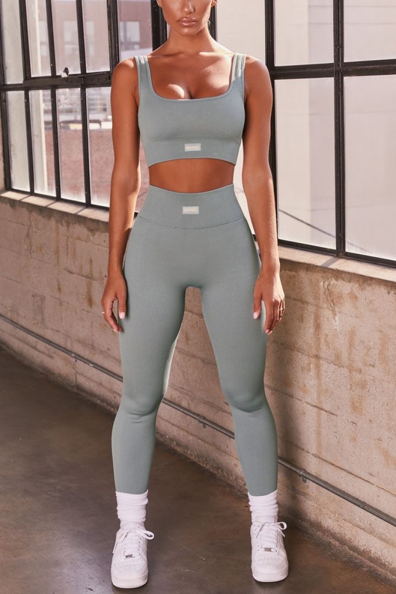 Teal Oh Polly Ribbed Full Length Leggings | ISBO-05319