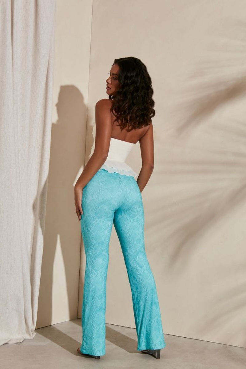 Teal Print Oh Polly Itsaso Detail Flare Trousers | JKMC-24560