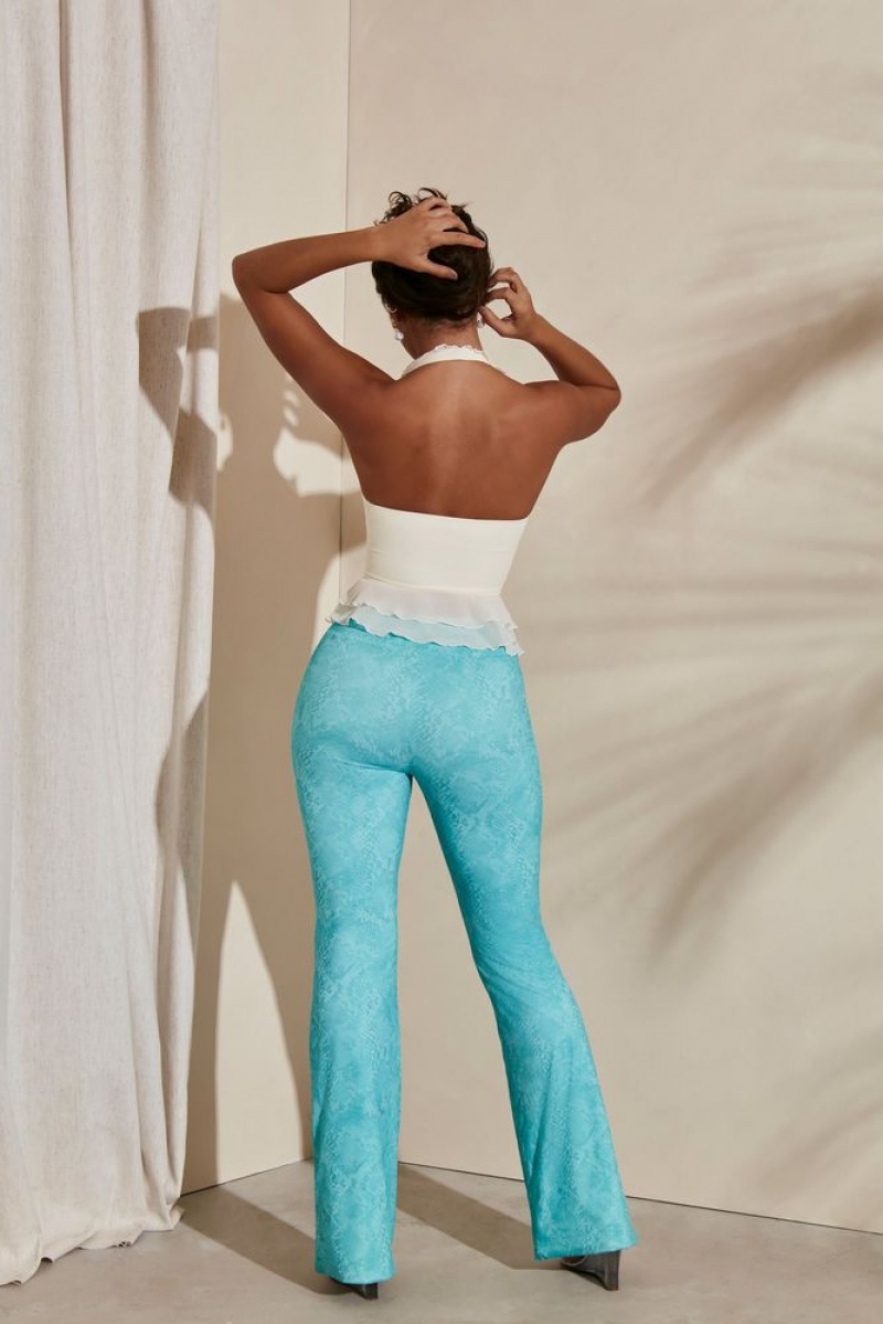 Teal Print Oh Polly Itsaso Detail Flare Trousers | JKMC-24560