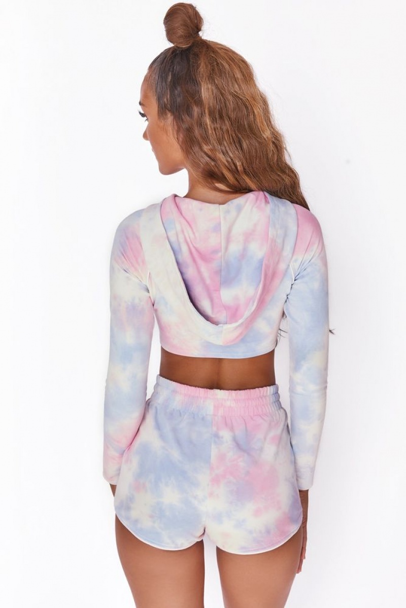 Tie Dye Oh Polly New Goals Cropped Ruched Hoodie | DCFN-80267