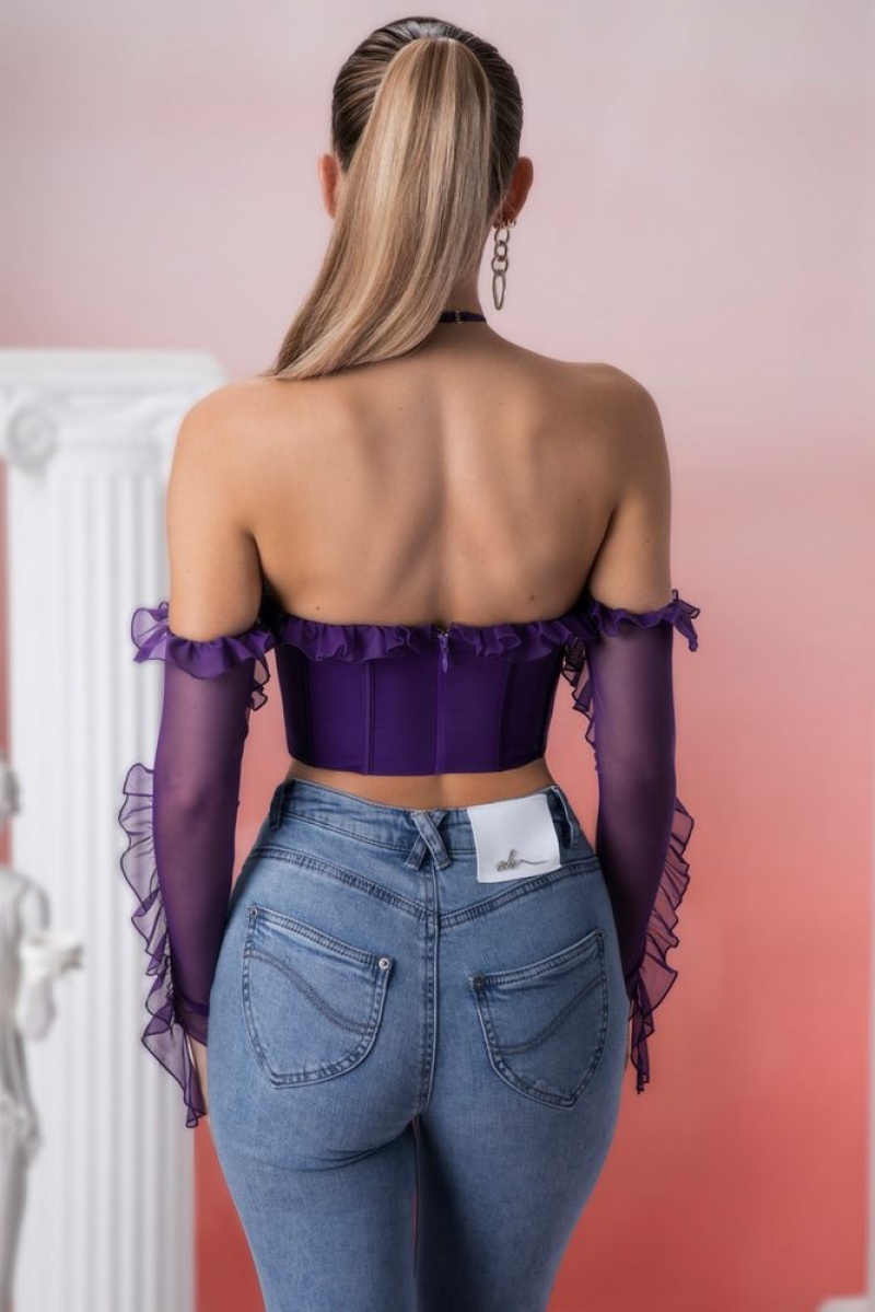 Violet Oh Polly Filia Frill Detail Cowl Neck Crop Top | GZLD-37825