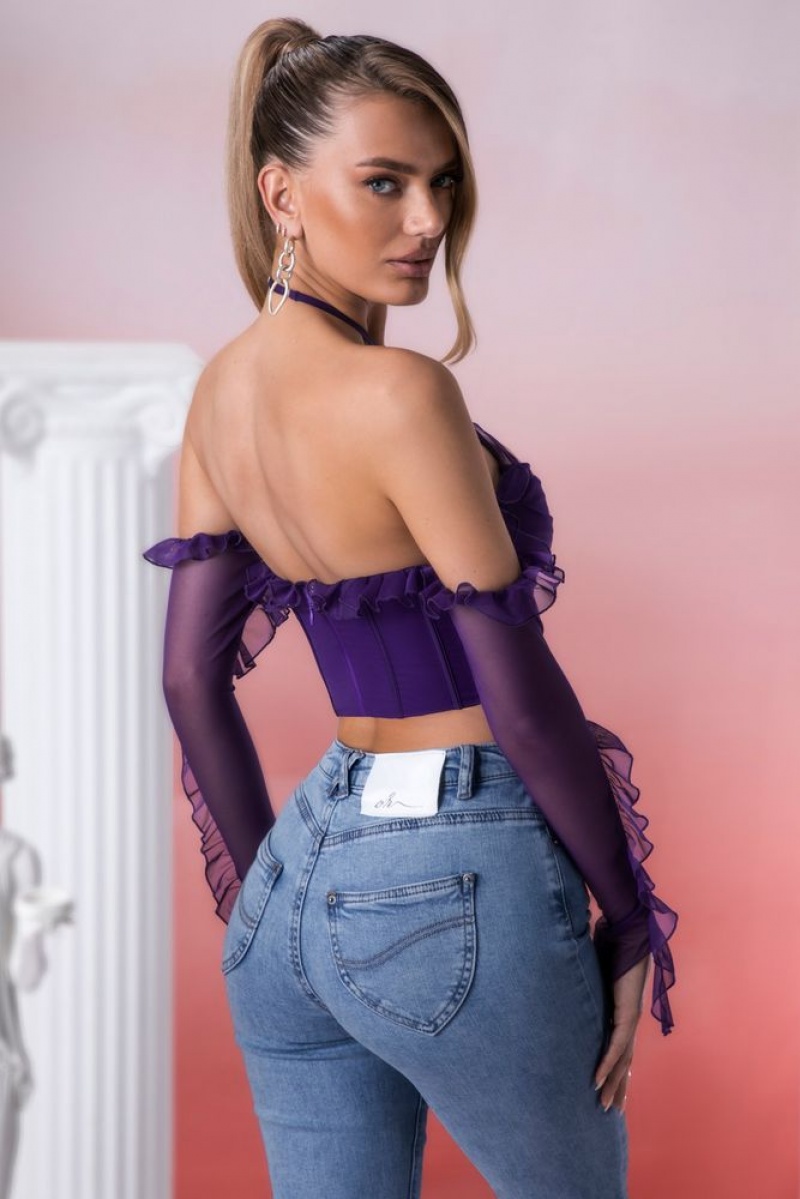 Violet Oh Polly Filia Frill Detail Cowl Neck Crop Top | GZLD-37825