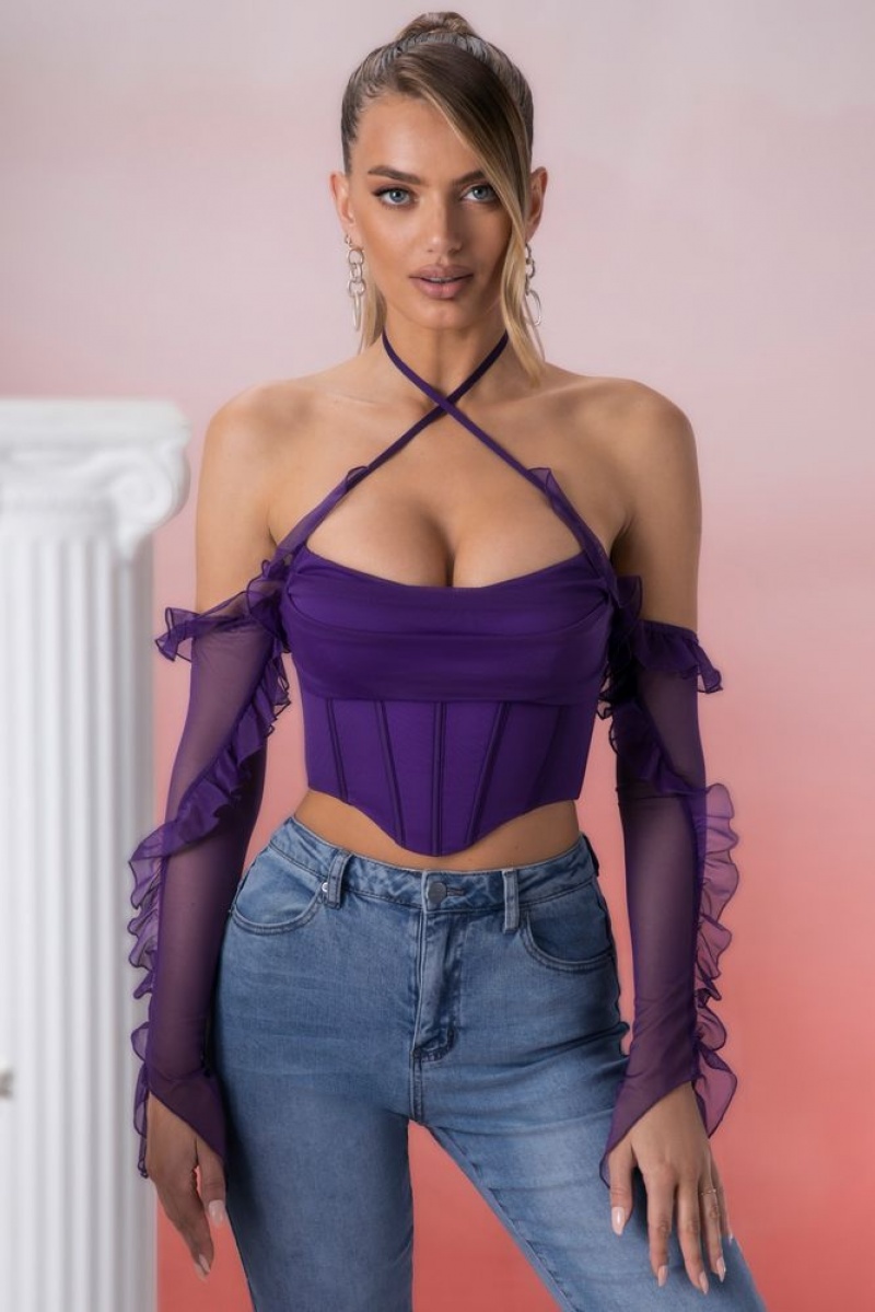 Violet Oh Polly Filia Frill Detail Cowl Neck Crop Top | GZLD-37825