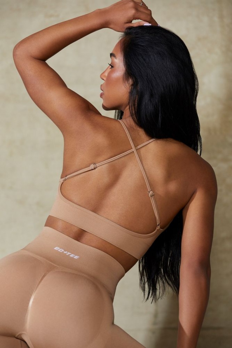 Warm Taupe Oh Polly Definition Low Back Define Luxe Sports Bra | ZEOW-69128