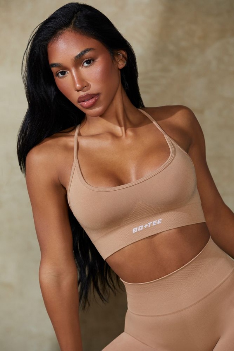 Warm Taupe Oh Polly Definition Low Back Define Luxe Sports Bra | ZEOW-69128