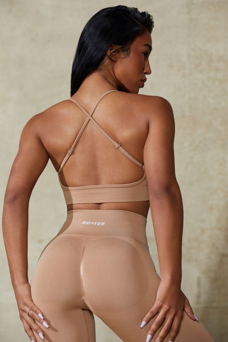 Warm Taupe Oh Polly Definition Low Back Define Luxe Sports Bra | ZEOW-69128