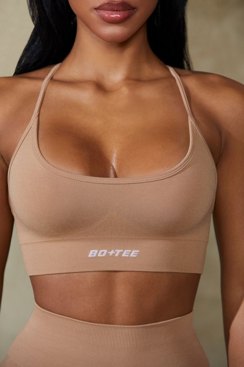 Warm Taupe Oh Polly Definition Low Back Define Luxe Sports Bra | ZEOW-69128