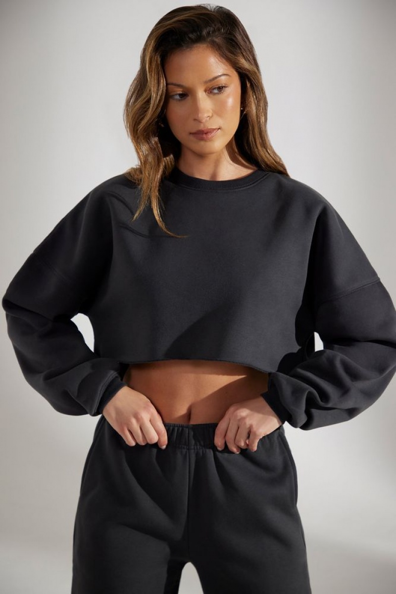 Washed Black Oh Polly Fundamental Cropped Oversized Sweatshirt | EMVD-96385