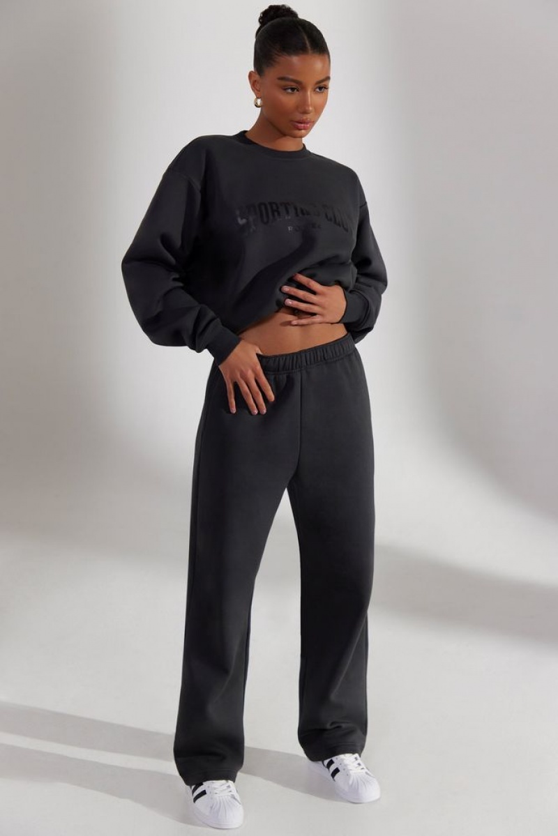 Washed Black Oh Polly Principal Petite Wide Leg Joggers | PJNQ-71306