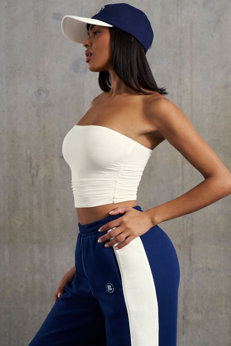 White Oh Polly Ability Soft Rib Ruched Bandeau Top | XRFV-83256