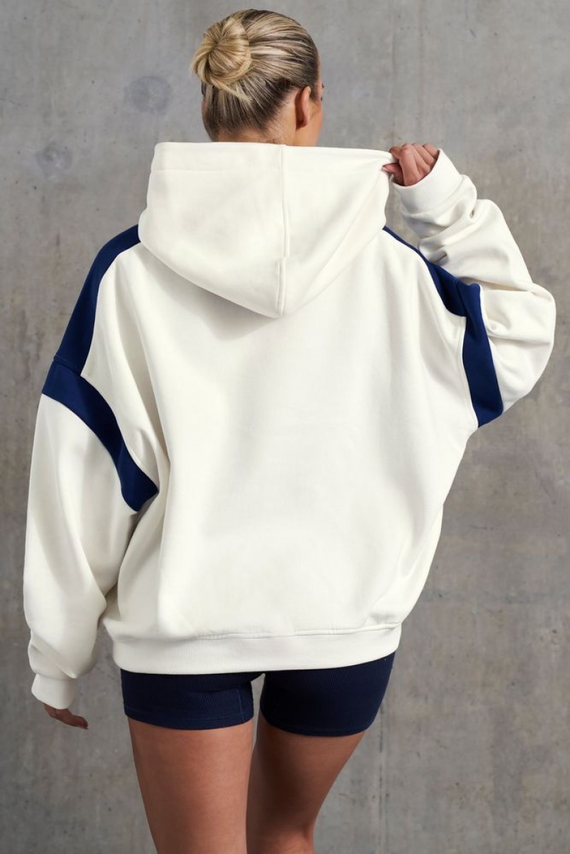 White Oh Polly Academic Oversized Hooded Sweatshirt | OIDS-67051