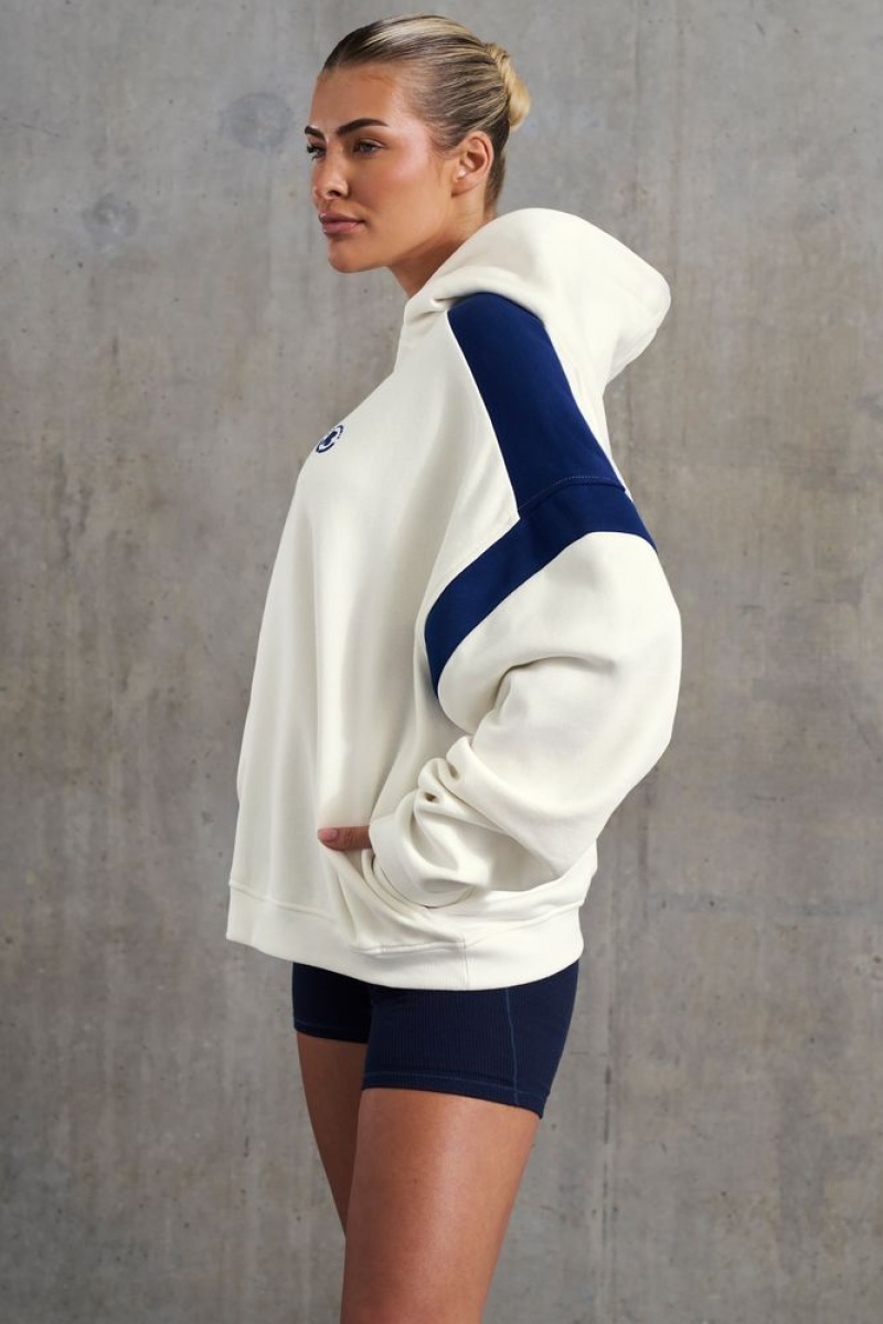 White Oh Polly Academic Oversized Hooded Sweatshirt | OIDS-67051