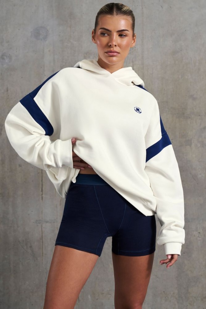 White Oh Polly Academic Oversized Hooded Sweatshirt | OIDS-67051