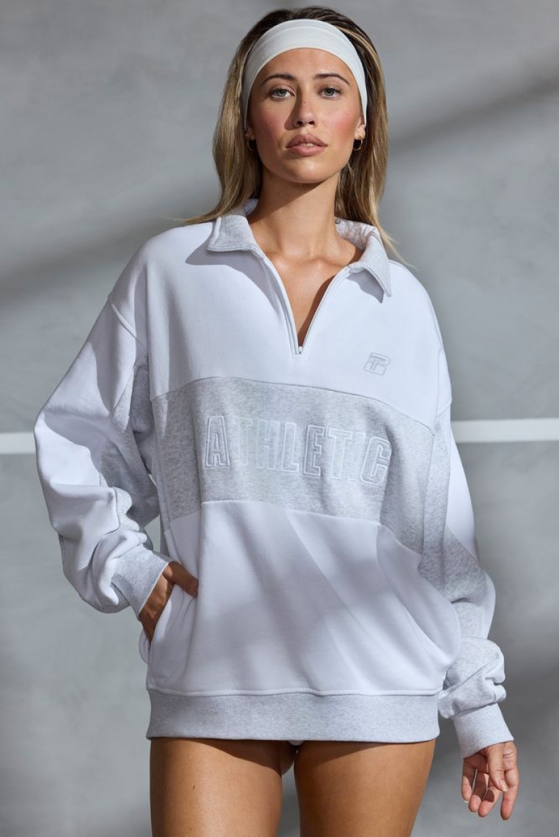 White Oh Polly Athletic Oversized Half Zip Panel Sweatshirt | MWQO-84970