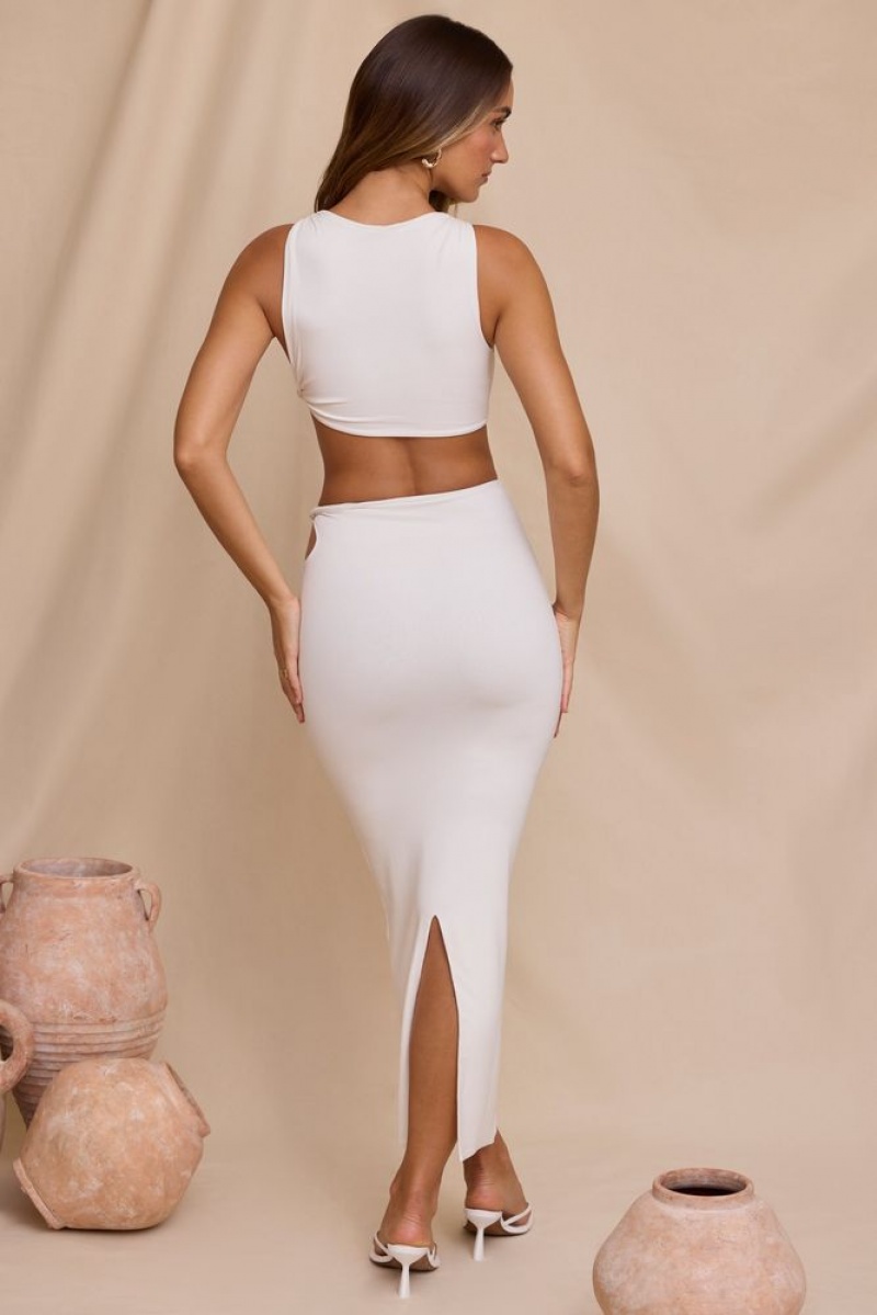 White Oh Polly Carilla Mid Rise Twist Maxi Skirt | UAJP-43159