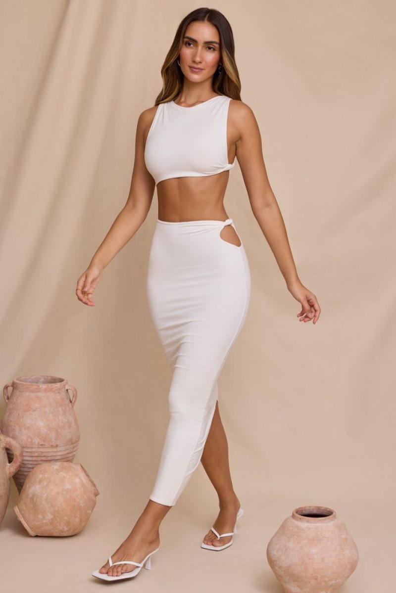 White Oh Polly Carilla Mid Rise Twist Maxi Skirt | UAJP-43159