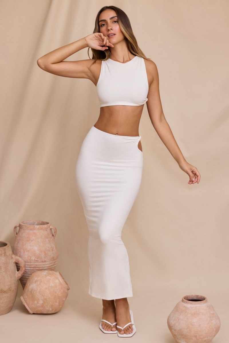 White Oh Polly Carilla Mid Rise Twist Maxi Skirt | UAJP-43159