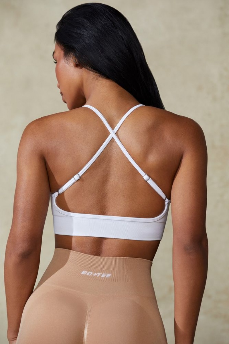 White Oh Polly Definition Low Back Define Luxe Sports Bra | FBPZ-82975