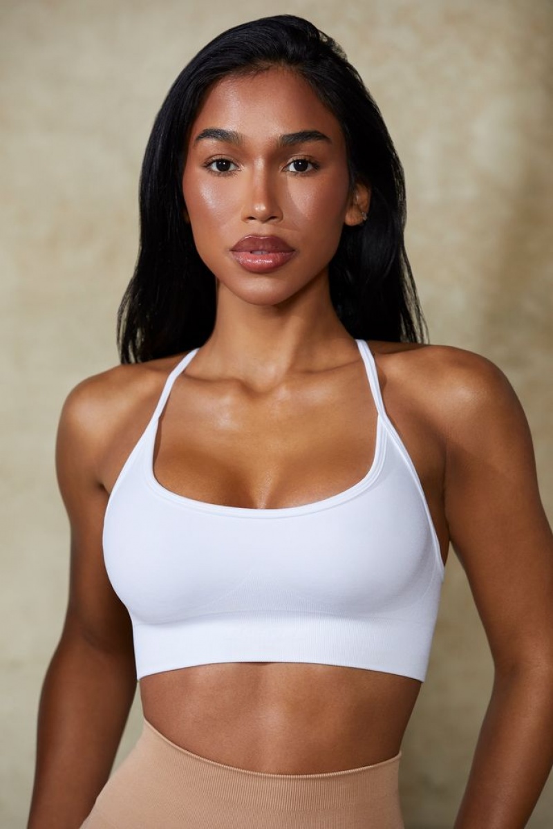 White Oh Polly Definition Low Back Define Luxe Sports Bra | FBPZ-82975