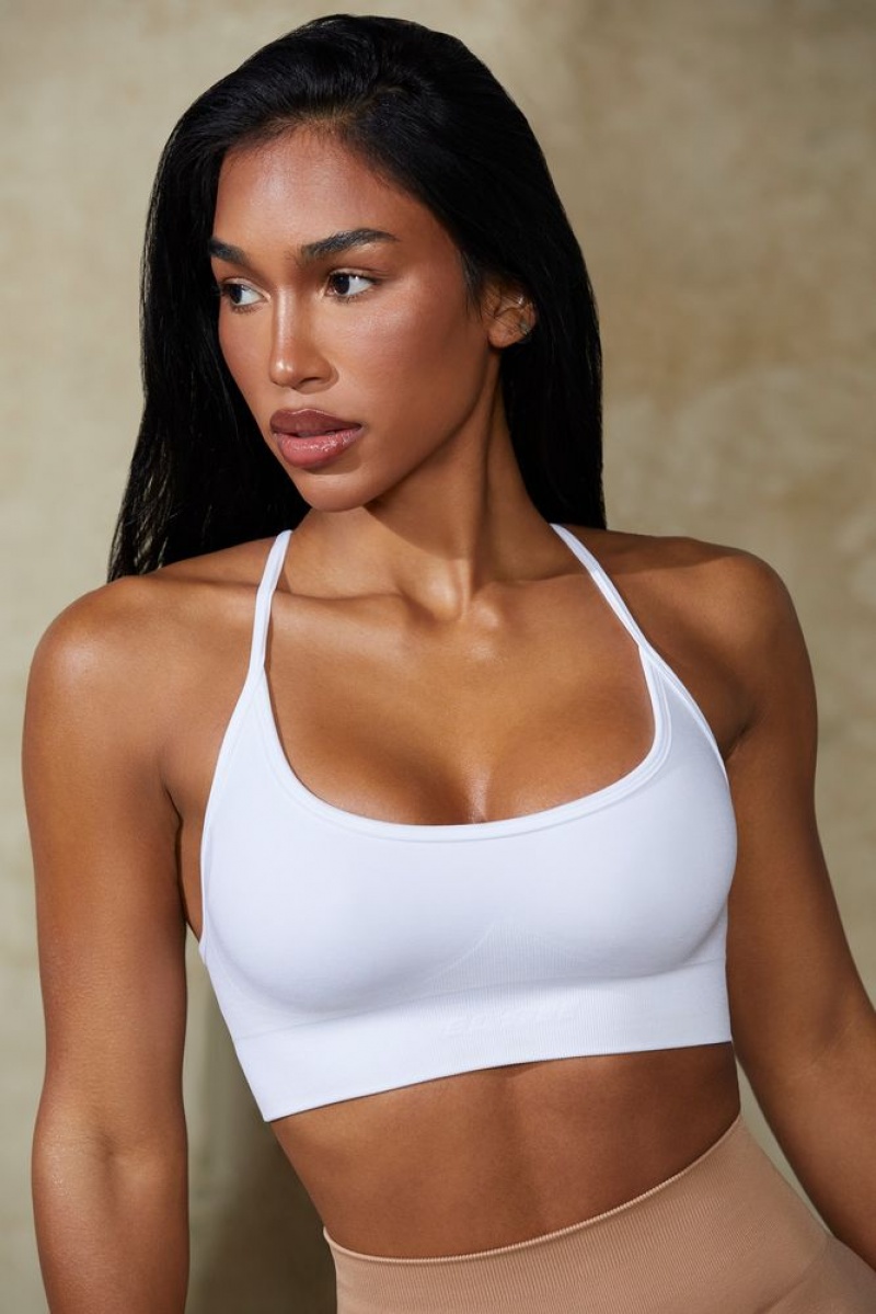 White Oh Polly Definition Low Back Define Luxe Sports Bra | FBPZ-82975