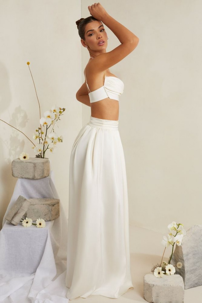 White Oh Polly Dulcie Cowl Neck Heavy Satin Crop Top | RHUP-61539