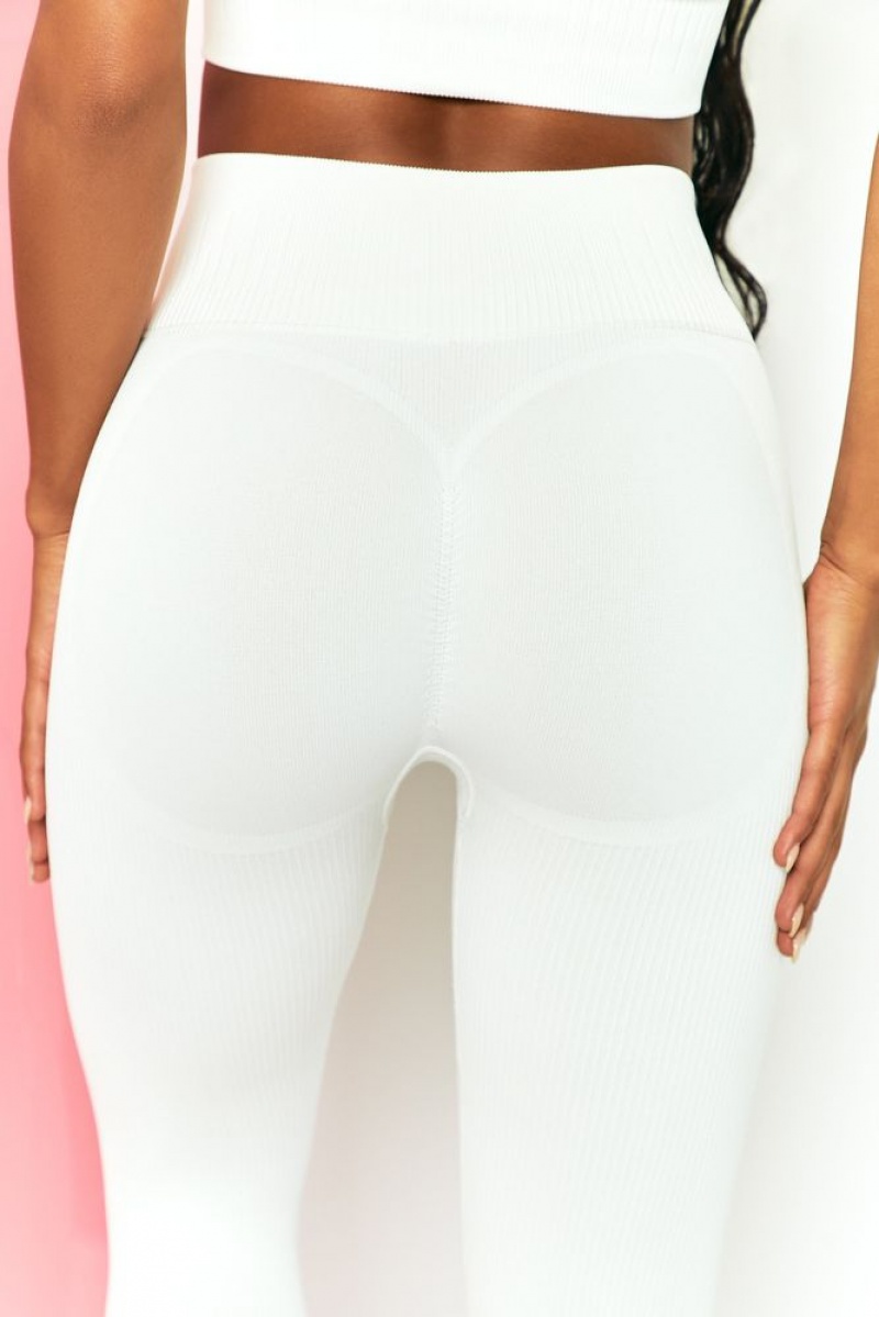 White Oh Polly Energise Ribbed Tie Front Full Length Leggings | VBFW-09536