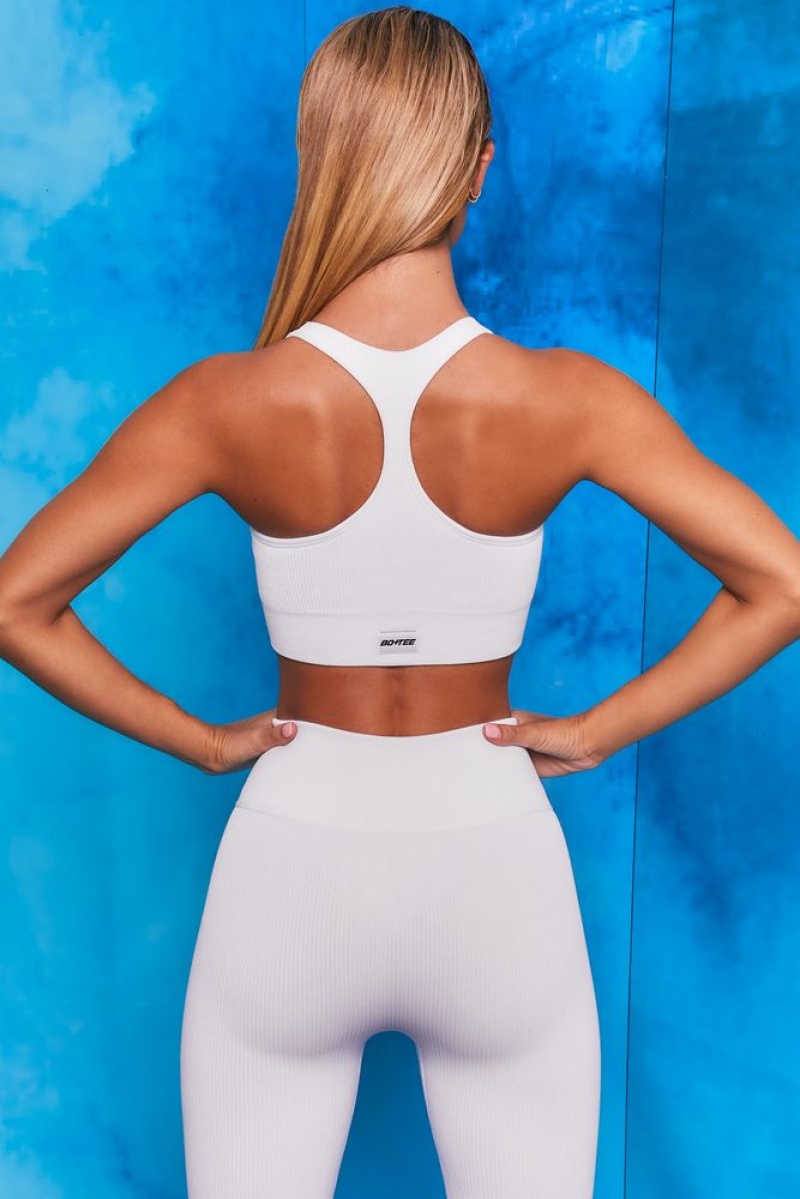 White Oh Polly Flex Ribbed Zip Front Crop Top | WNHV-61204