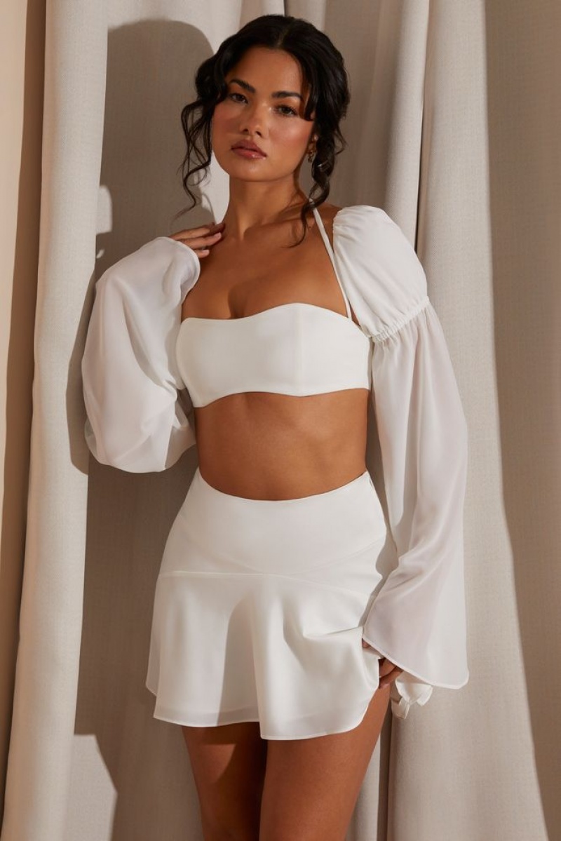 White Oh Polly Kateri Long Puff Sleeve Bralette | GOAE-38694