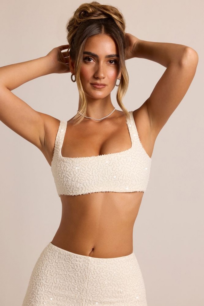 White Oh Polly Lyon Embellished Square Neck Bralette | MGLT-49071