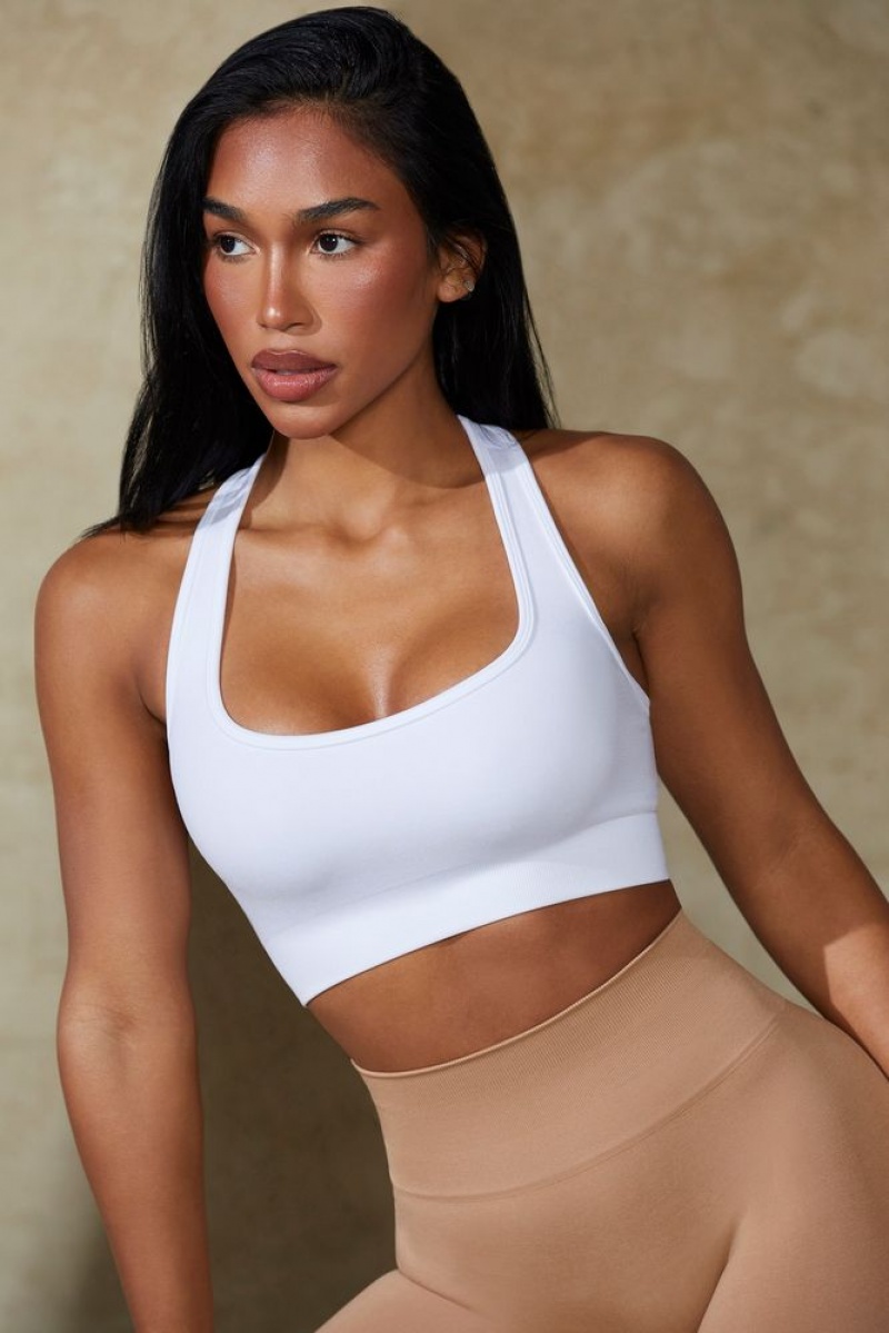 White Oh Polly Mindset Cut Out Define Luxe Sports Bra | BZKE-34129