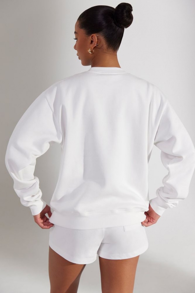 White Oh Polly Origin Oversized Sweatshirt | IKCB-69173