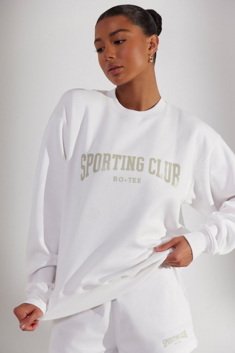 White Oh Polly Origin Oversized Sweatshirt | IKCB-69173