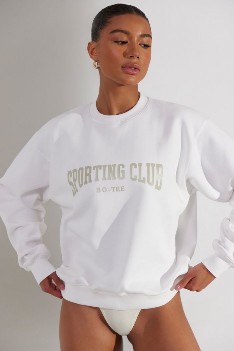 White Oh Polly Origin Oversized Sweatshirt | IKCB-69173