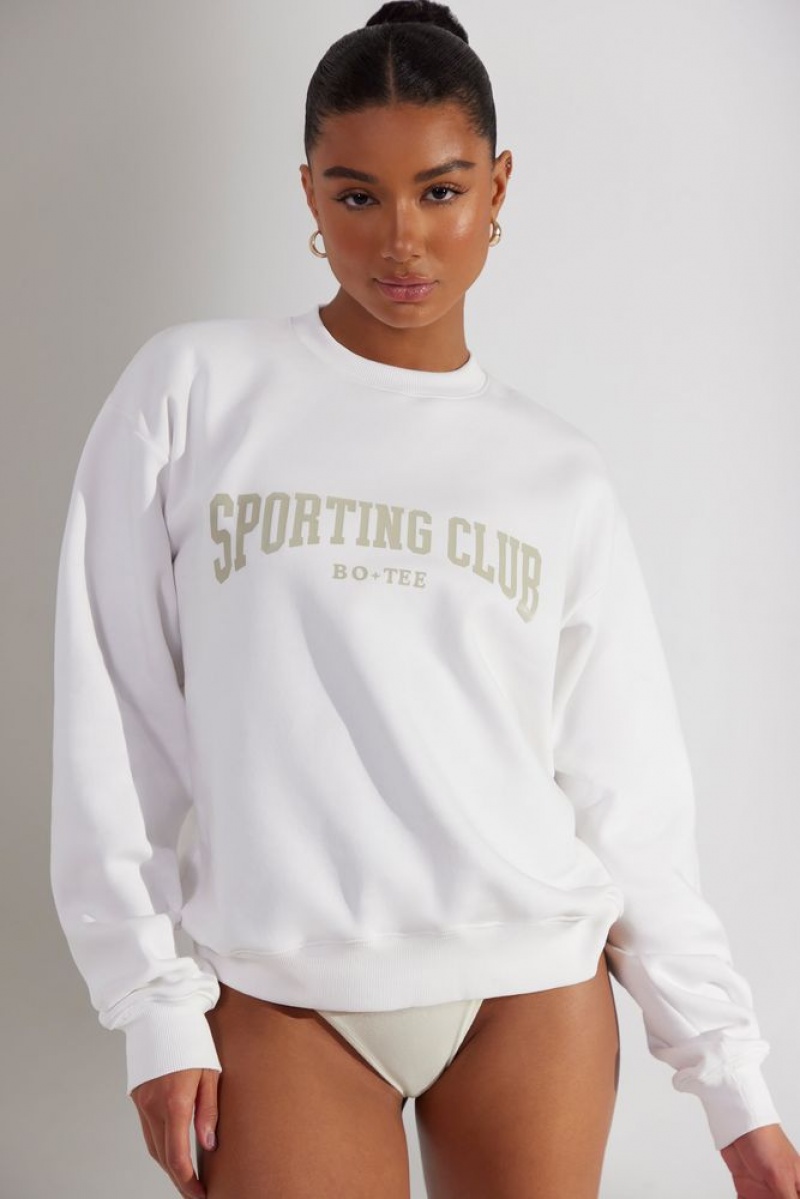 White Oh Polly Origin Oversized Sweatshirt | IKCB-69173