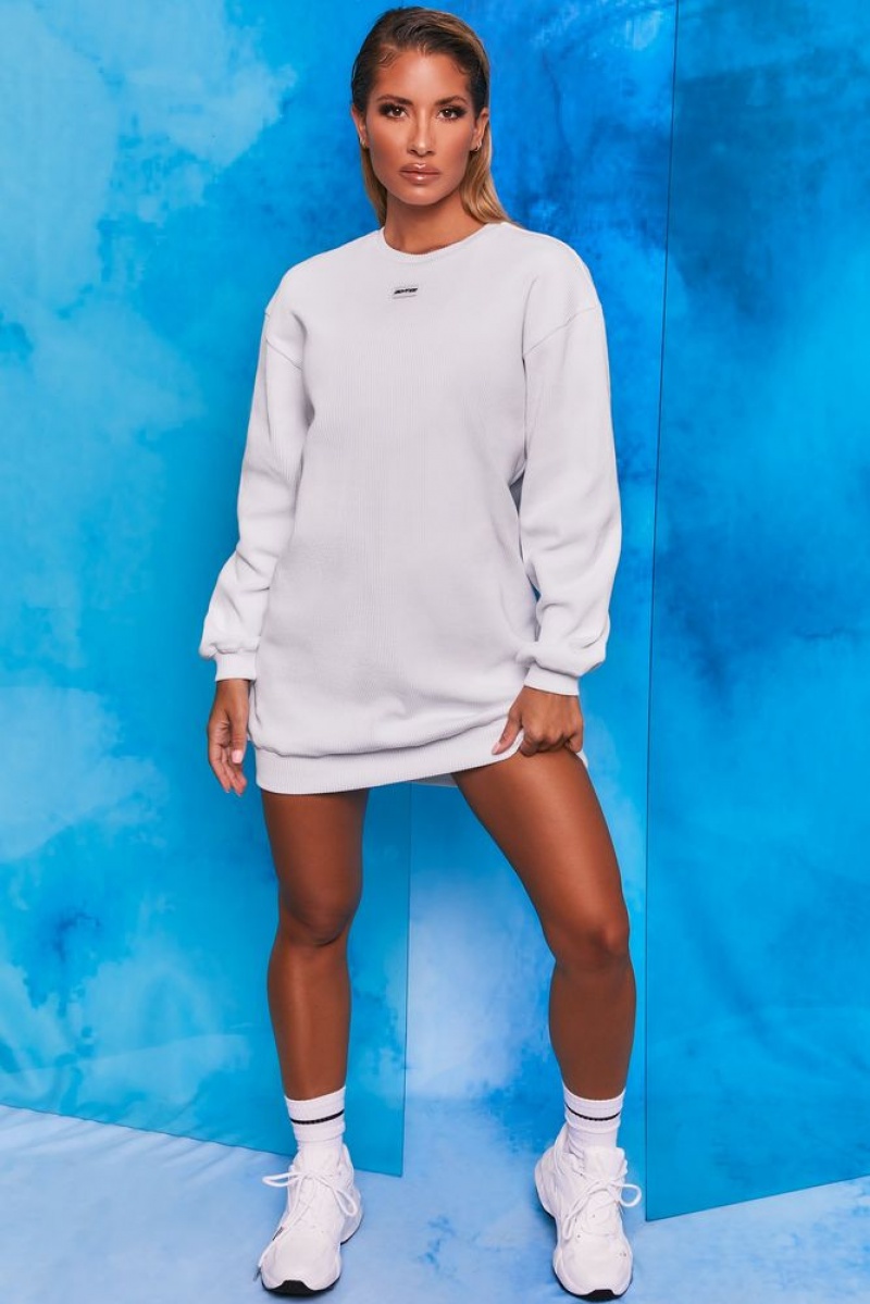 White Oh Polly Recover Ribbed Longline Sweatshirt | BTWC-92503