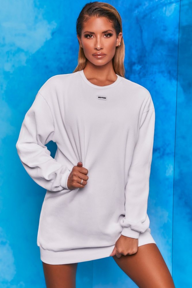 White Oh Polly Recover Ribbed Longline Sweatshirt | BTWC-92503