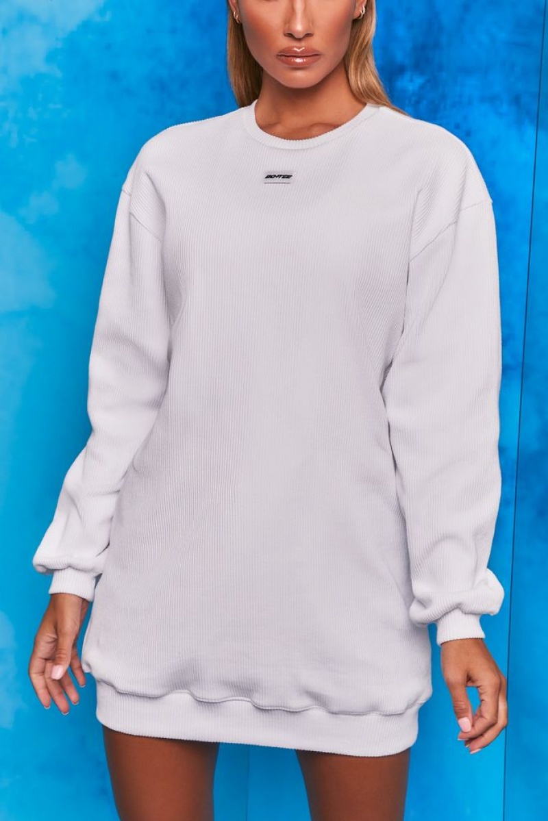 White Oh Polly Recover Ribbed Longline Sweatshirt | BTWC-92503