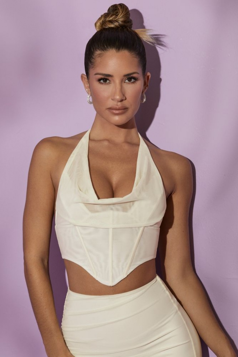 White Oh Polly Saphir Cowl Neck Halter Neck Top | YQMD-46728