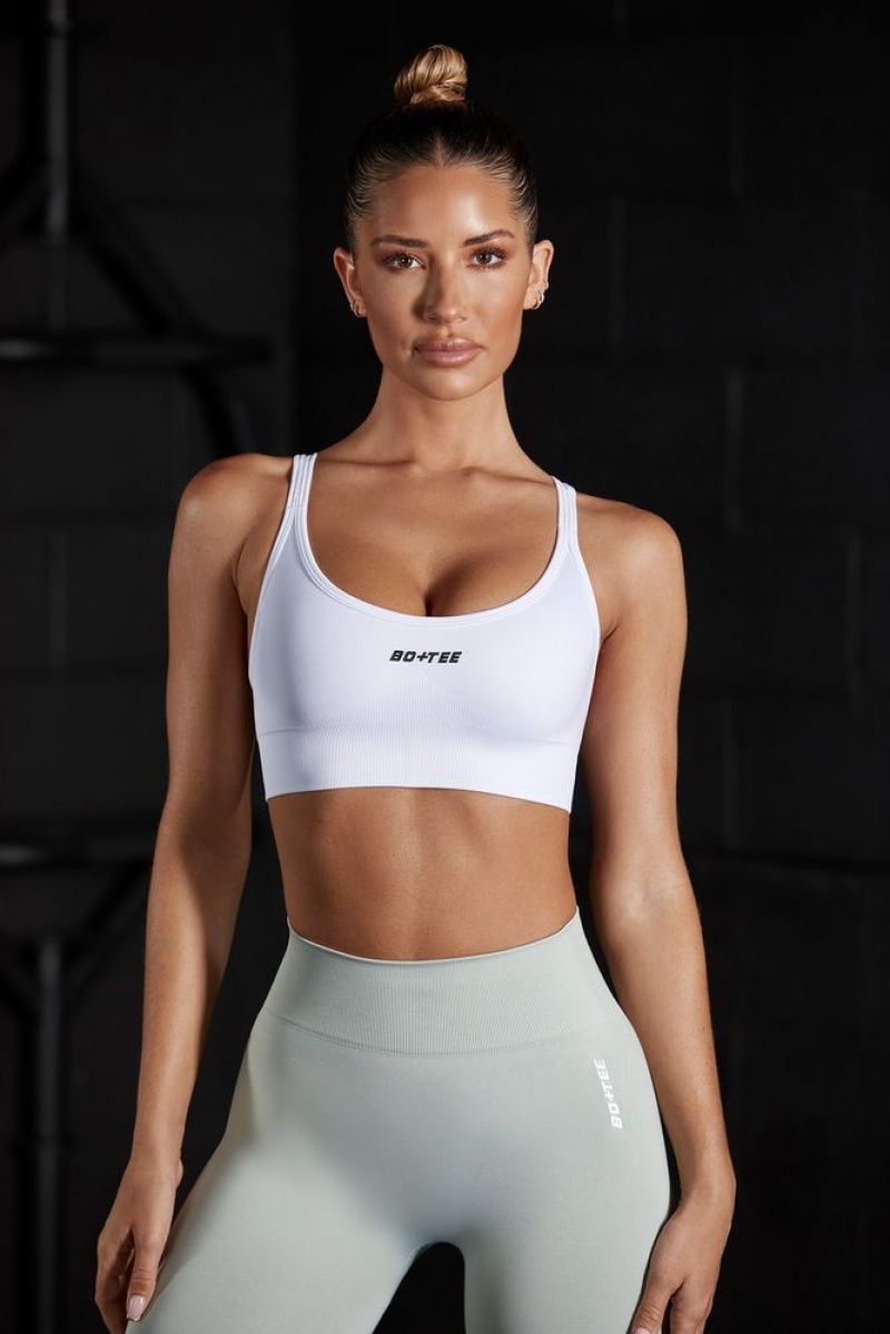 White Oh Polly Streamline Seamless Strappy Sports Bra | SFCB-96251