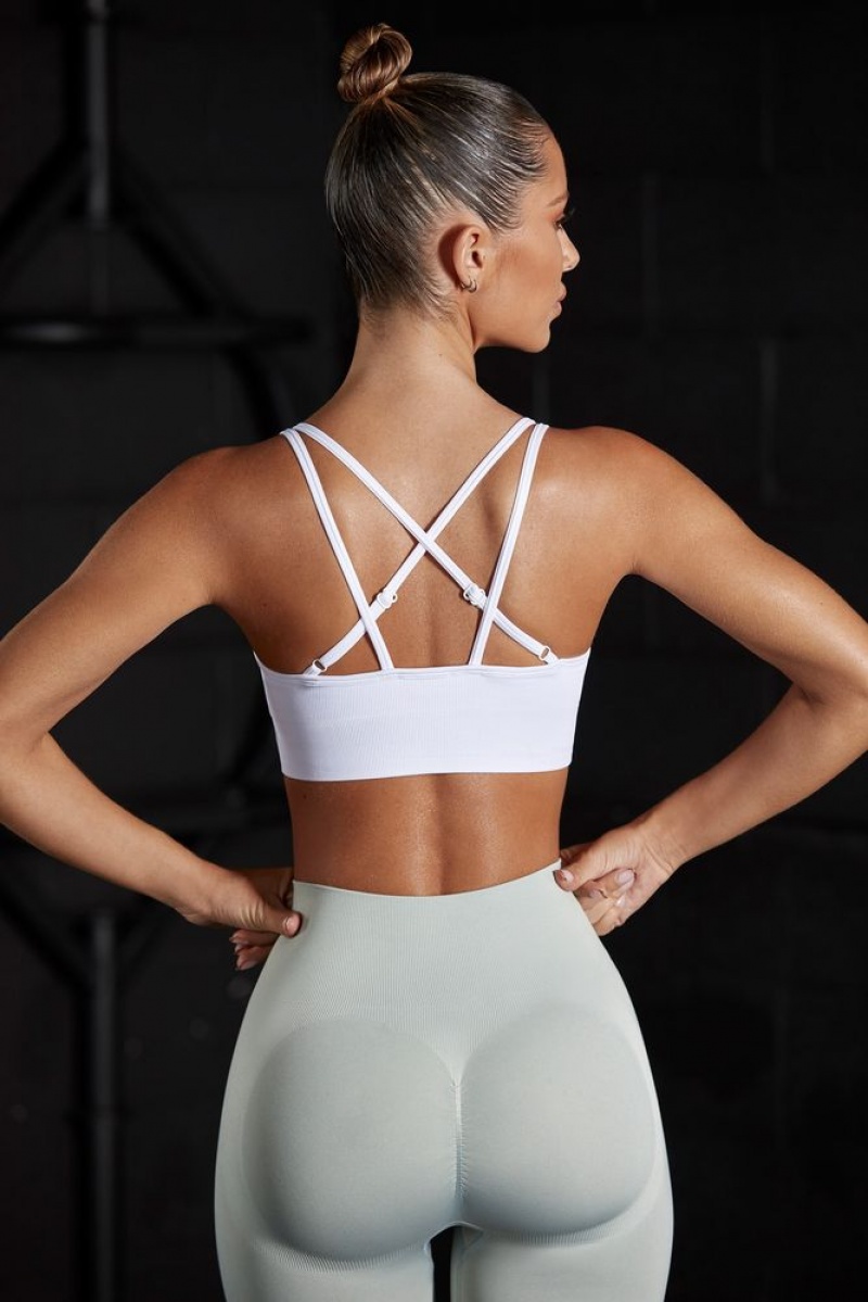 White Oh Polly Streamline Seamless Strappy Sports Bra | SFCB-96251