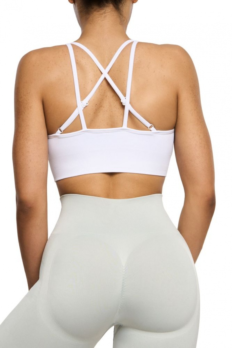 White Oh Polly Streamline Seamless Strappy Sports Bra | SFCB-96251