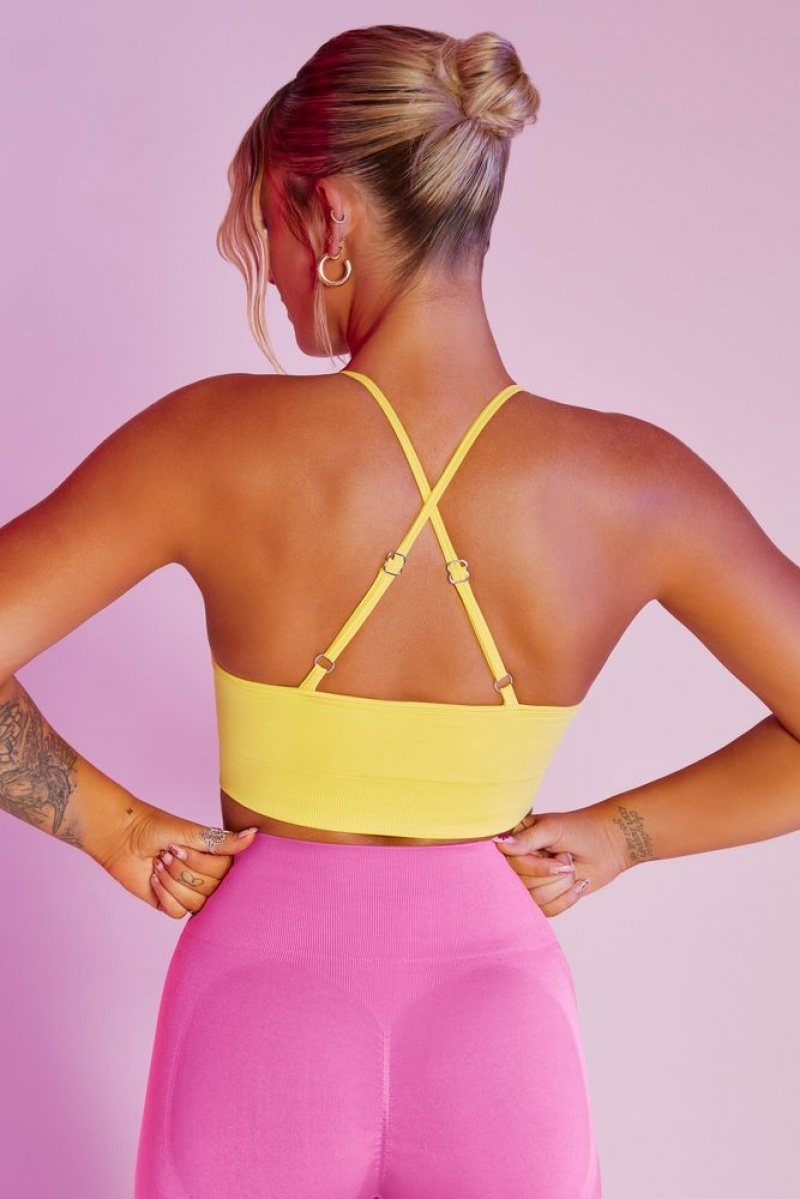 Yellow Oh Polly Circuit Seamless High Strap Crop Top | HRJD-40957