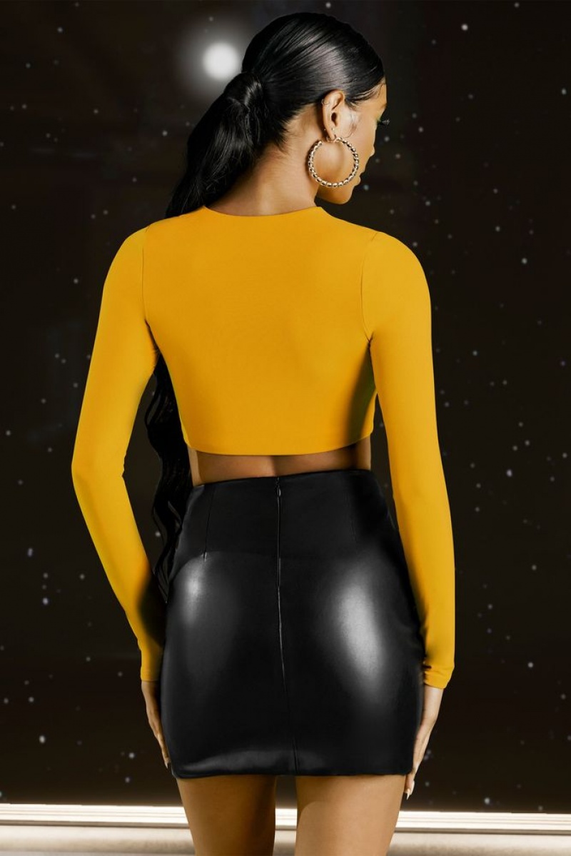 Yellow Oh Polly Crash The Party Asymmetric Long Sleeve Top | RDFK-64380