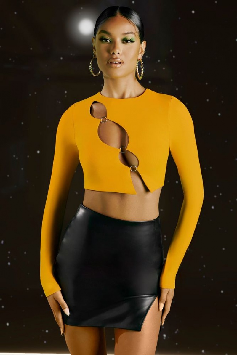 Yellow Oh Polly Crash The Party Asymmetric Long Sleeve Top | RDFK-64380