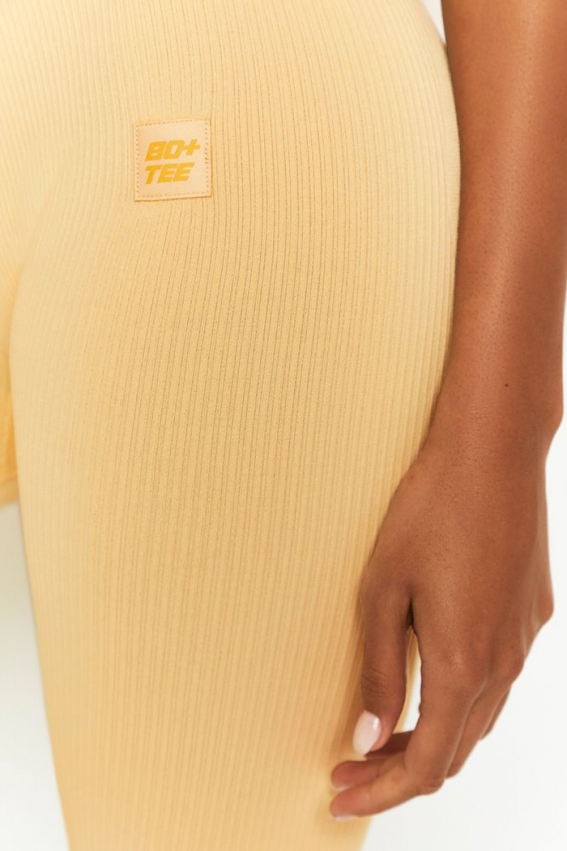 Yellow Oh Polly Energise Petite Ribbed Tie Front Full Length Leggings | MLNQ-25893