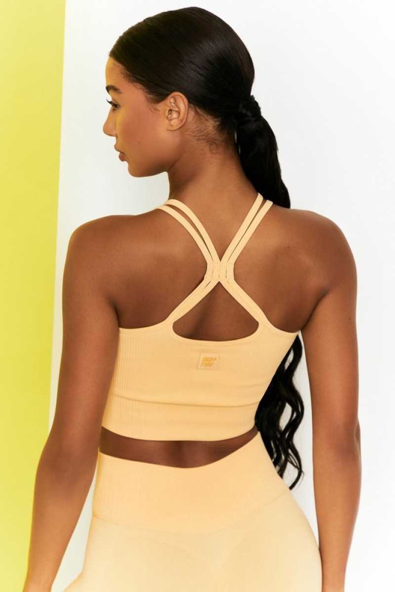 Yellow Oh Polly Feel Your Power Ribbed Racer Crop Top | VHSC-70618